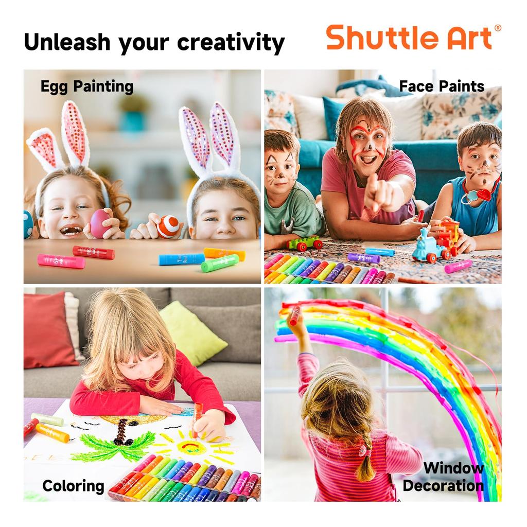 Shuttle Art Tempera Crayon Set of 40 Colors, Pastel, Metallic, and Neon Colors, Quick Drying, Removable with Water, Tempera Paint Stick, Retractable,
