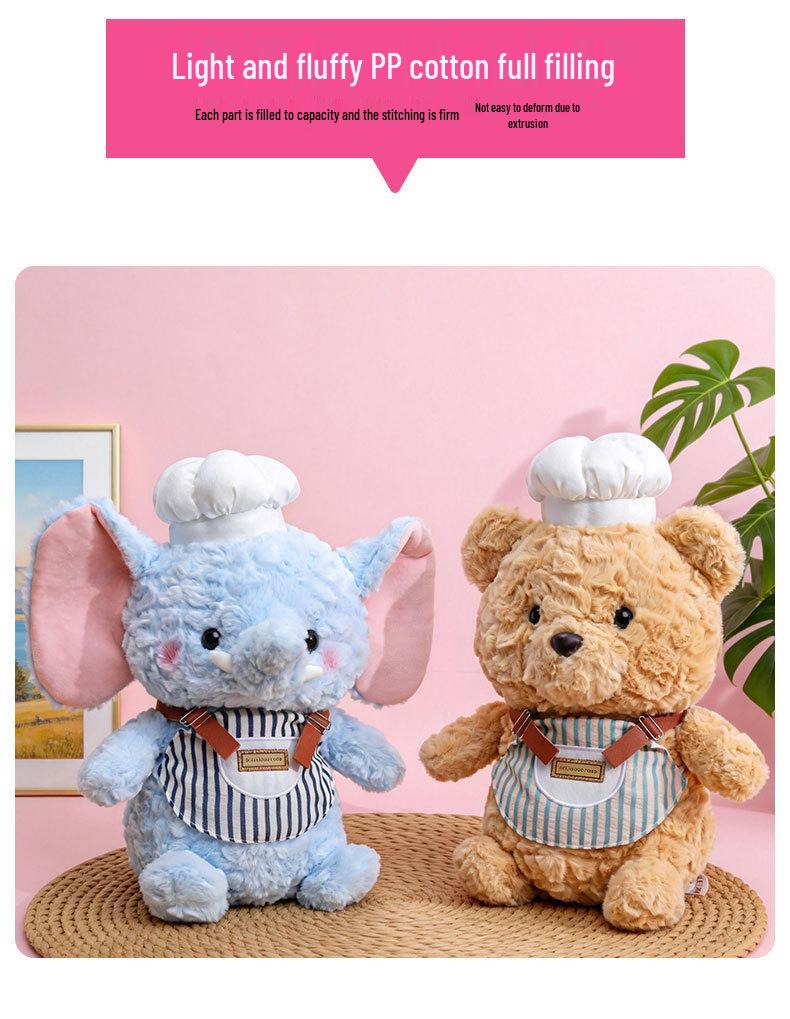 Chef Elephant Plush Doll with Apron & Duck, Baking Bear Toy - Perfect Birthday Gift