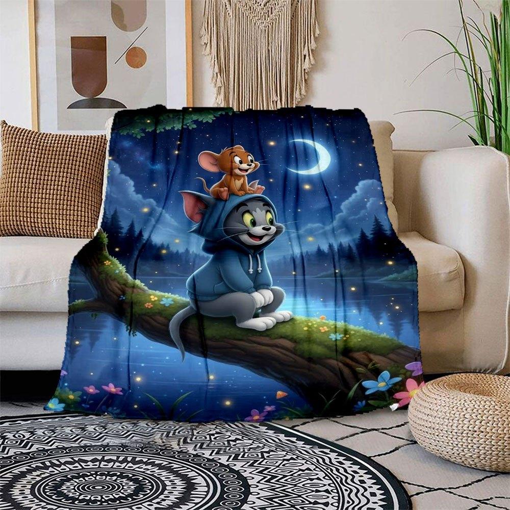 Tom & Jerry Night Adventure Hoodie Blanket Flannel Throw Blanket for Sofa, Bed, Travel, Camping, Office 100x150cm