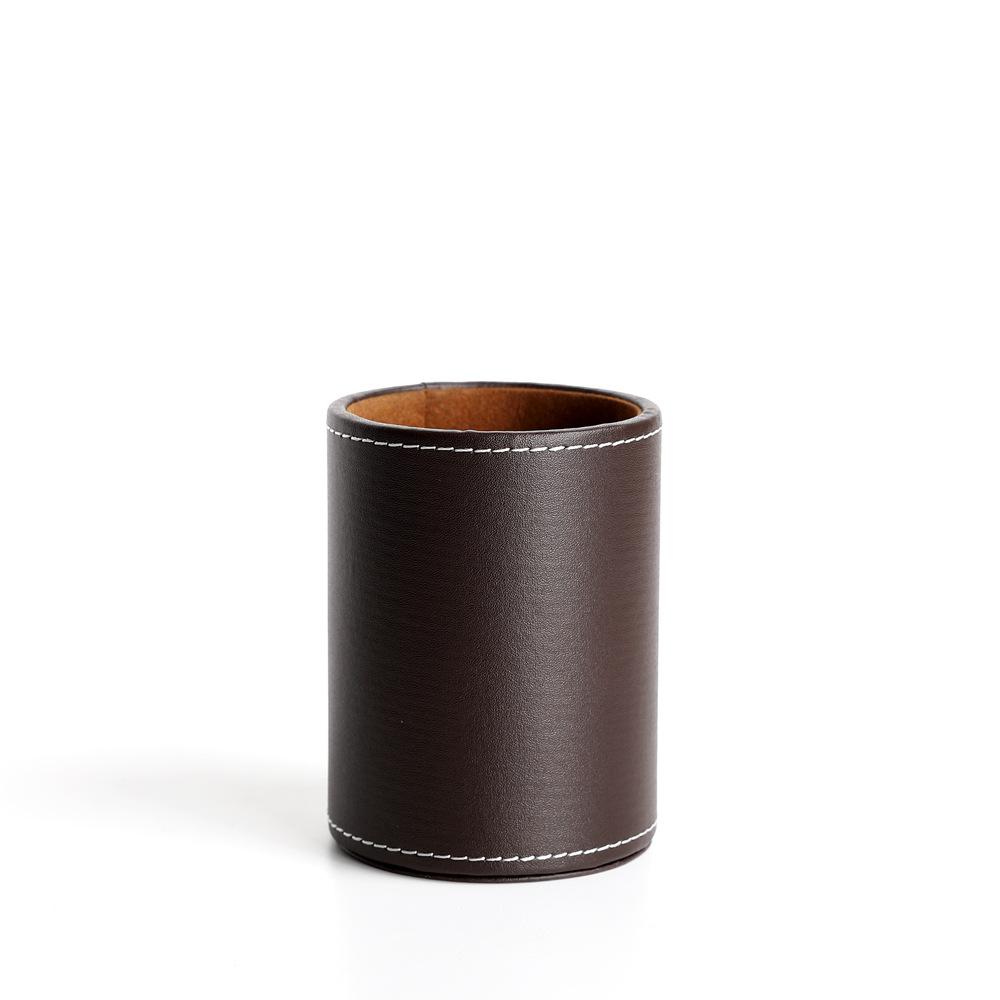 Business Leather Round Pen Holder Desk Organizer Makeup Brush Storage Creative Stylish Office Supply