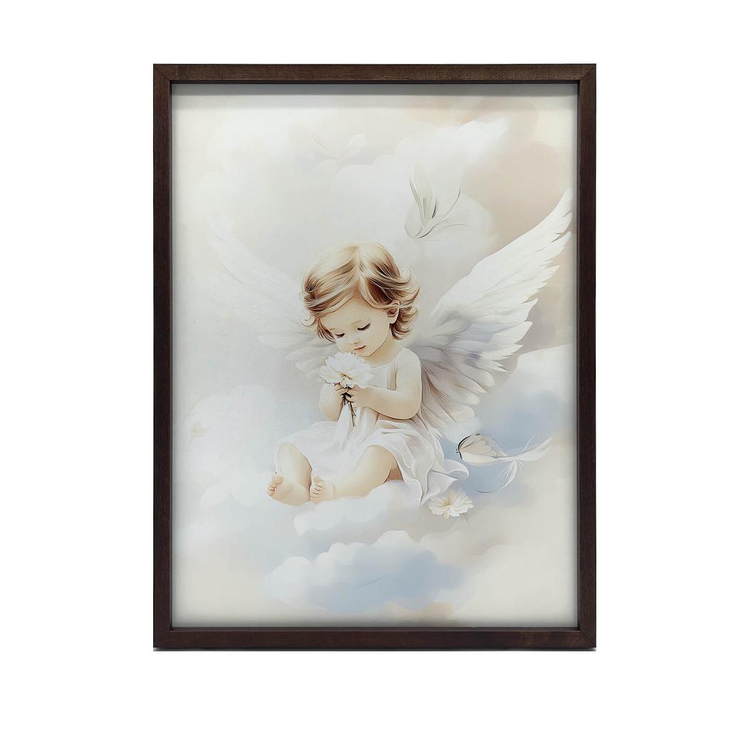Plakat Uroczy Aniołek Na Chmurach Plakat Uroczy Aniołek Na Chmurach, 40X50 Cm, Rama Aluminiowa Złota, Papier Matowy 230 Gsm