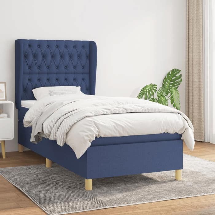3128731 vidaXL Lit à sommier tapissier avec matelas Bleu 90x190 cm Tissu