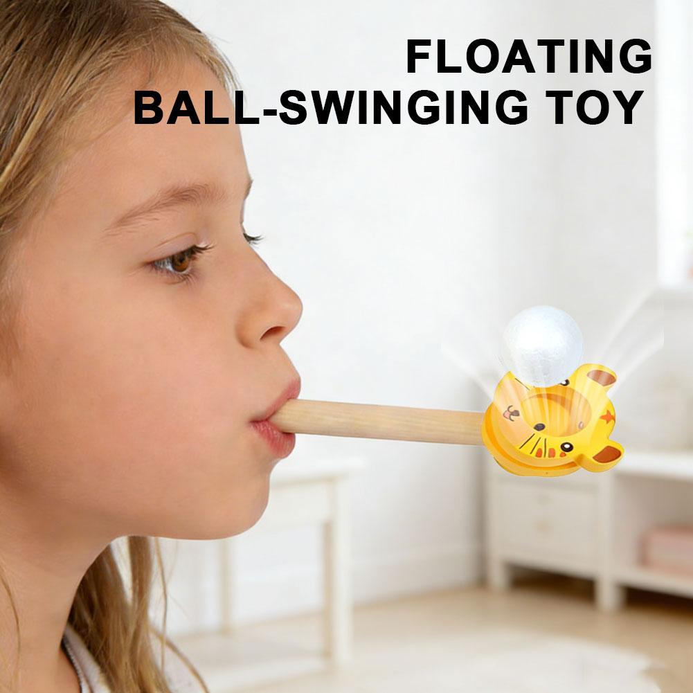 Wood Floating Blow Pipe Ball Game Toy Board Game for Children Balance Training Floating Blowing Ball Hand-Eye Coordination