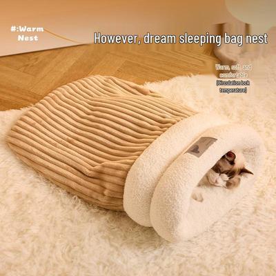Gemütliches Herbst- & Winter-Haustiernest: Geschlossener Schlafsack & Tunnel für Katzen und kleine Hunde - Ideal für ein Gefühl von Sicherheit und Wärme.