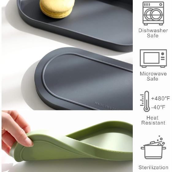 Lazy K Silicone Tray - Small Vanity Tray Organizer - Spoon Rest Holder - Kitchen Sink, Bathroom, Multi-Purpose Modern Counter Organizer (Black)