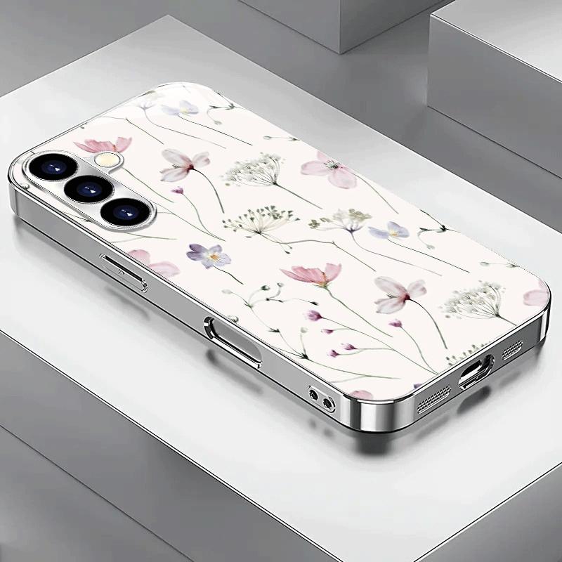 Custodia per telefono con semplice motivo floreale fresco, placcata argento, per Samsung Galaxy S26 S25 Edge S24 S23 FE S22 Ultra S20 S21 5G