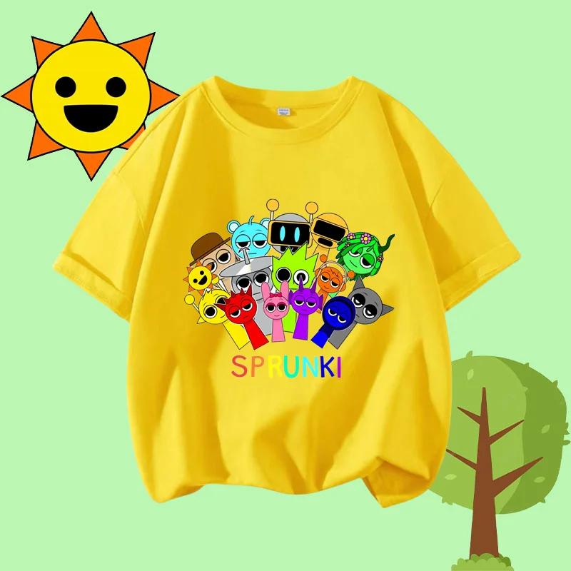 T-shirt Sprunki Fashion pour Enfants Été Enfants Jeu Incredibox Coton Manches Courtes Haut Garçon Anime Mignon T-shirt Fille Vêtements Décontractés Cadeau 160 yellow