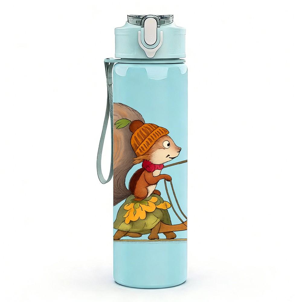 1PC Squirrel Archer Cartoon 750ml Color Plastic Sports Water Bottle Leakproof Flip Straw Lid Suitable for Sports Office Home Use