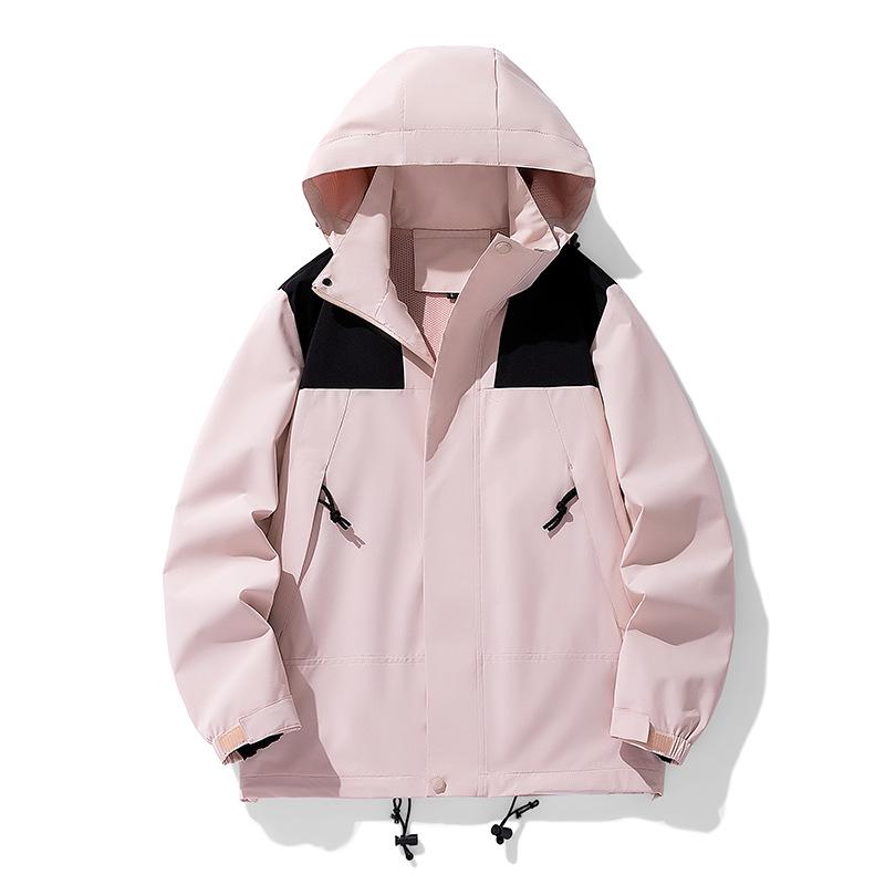 Unisex Windproof & Waterproof Color Block Hooded Jacket for Spring/Autumn Hiking