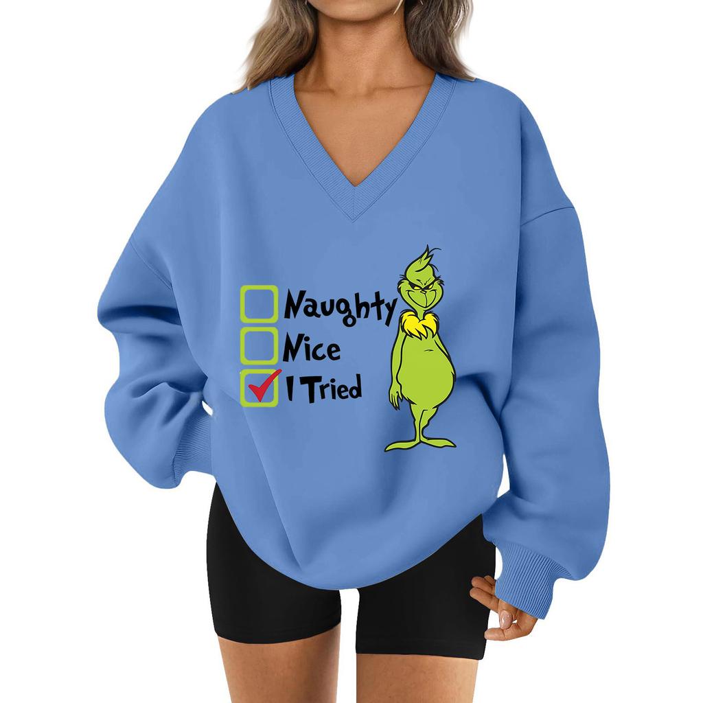 Damen Locker Und Bequemes Buchstaben V-Ausschnitt Sportbekleidung Langarm Sweatshirt Tägliche Passende Kleidung