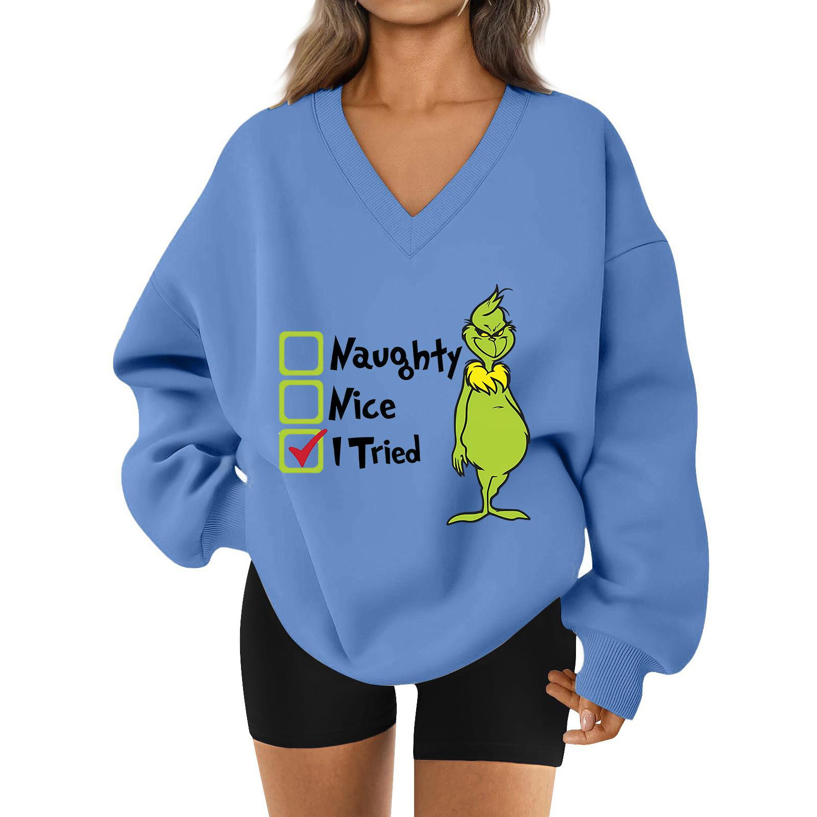 

Women s Loose And Comfortable Letter V-neck Sportswear Long-sleeved Sweatshirt Daily Matching Clothes M синий