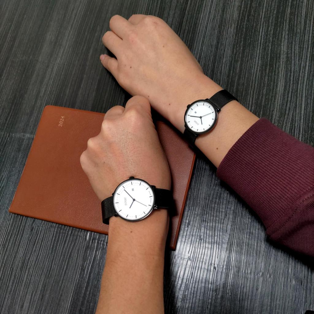 soue Pair Watch A Basics Pair Watch Pair Couple 38mm x 30mm Size Stainless Steel Mesh Band Black White Dial [SOUE] Women's Men's