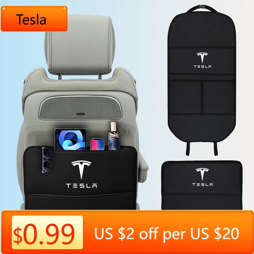 Car Sticker Tesla Large Capacity Multifunction Black Car Seat Back Leather Storage Bag For Tesla Model 3 Y S X Roadster Cybertru