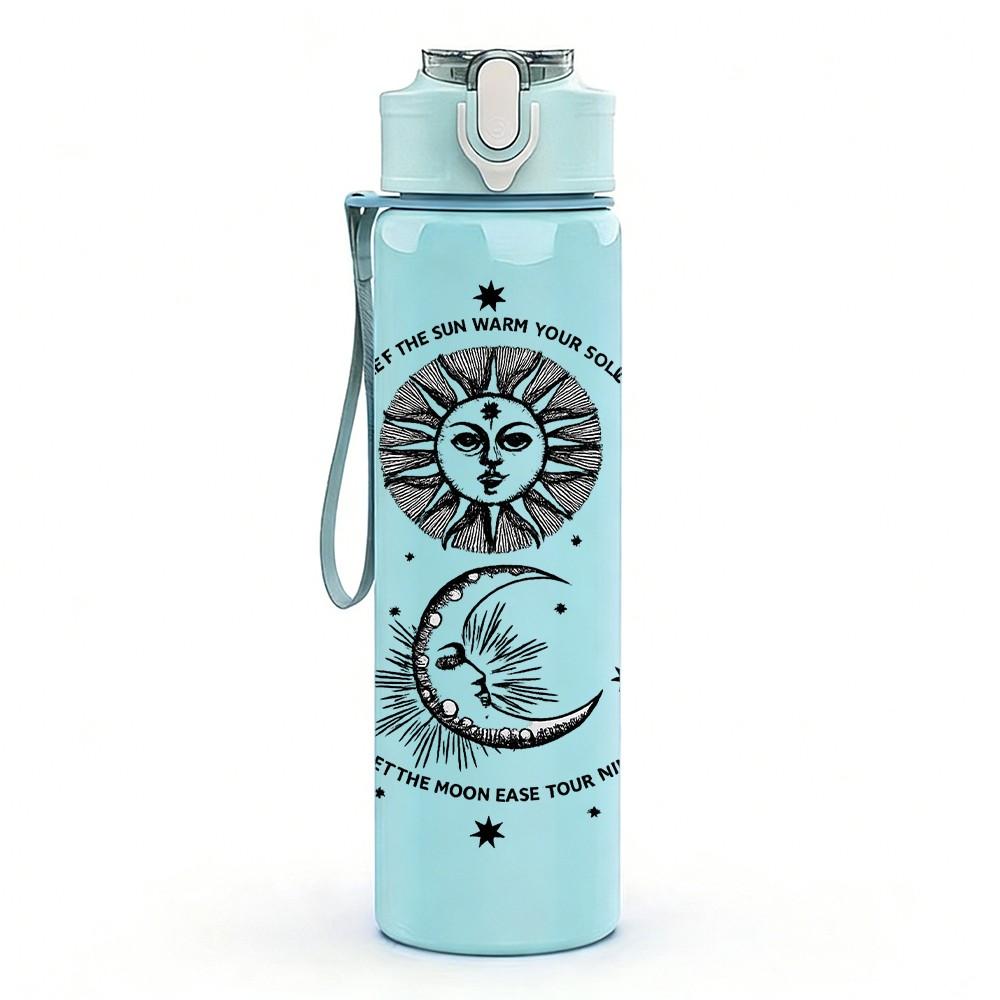 1PC Moon Sun Celestial Bohemian Art Print 750ml Color Plastic Sports Water Bottle Leakproof Flip Straw Lid Suitable for Sports Office Home Use
