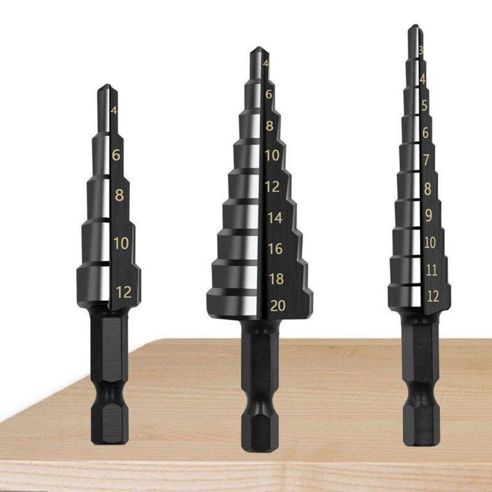 

3Pcs HSS Drill Bit Straight Groove Step Drill Portable Stepped Drill Bit