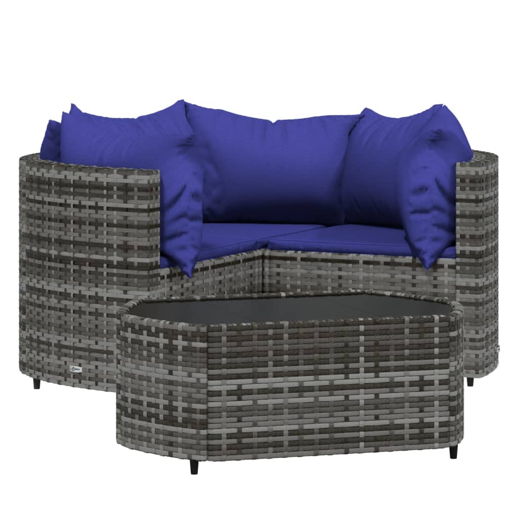 4 Piece Garden Lounge Set with Cushions Grey Poly Rattan