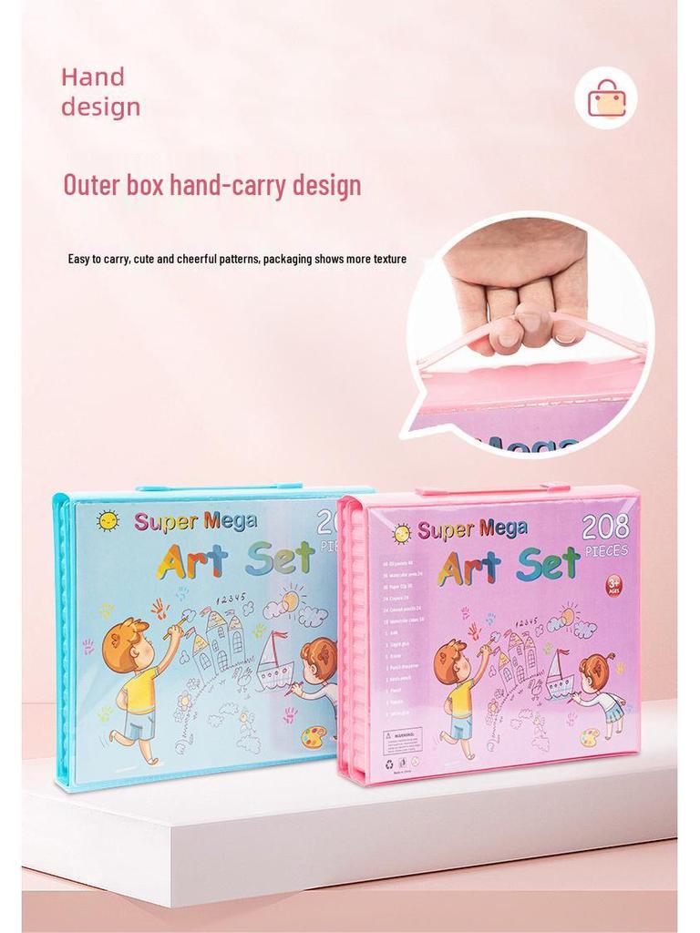 208-Piece Children's Painting Set: Colored Pencils, Crayons, Watercolor Pens - Perfect Gift for Kids