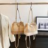 Summer Straw Woven Bucket Bag for Women Beach Design Drawstring Shoulder Crossbody Handbag