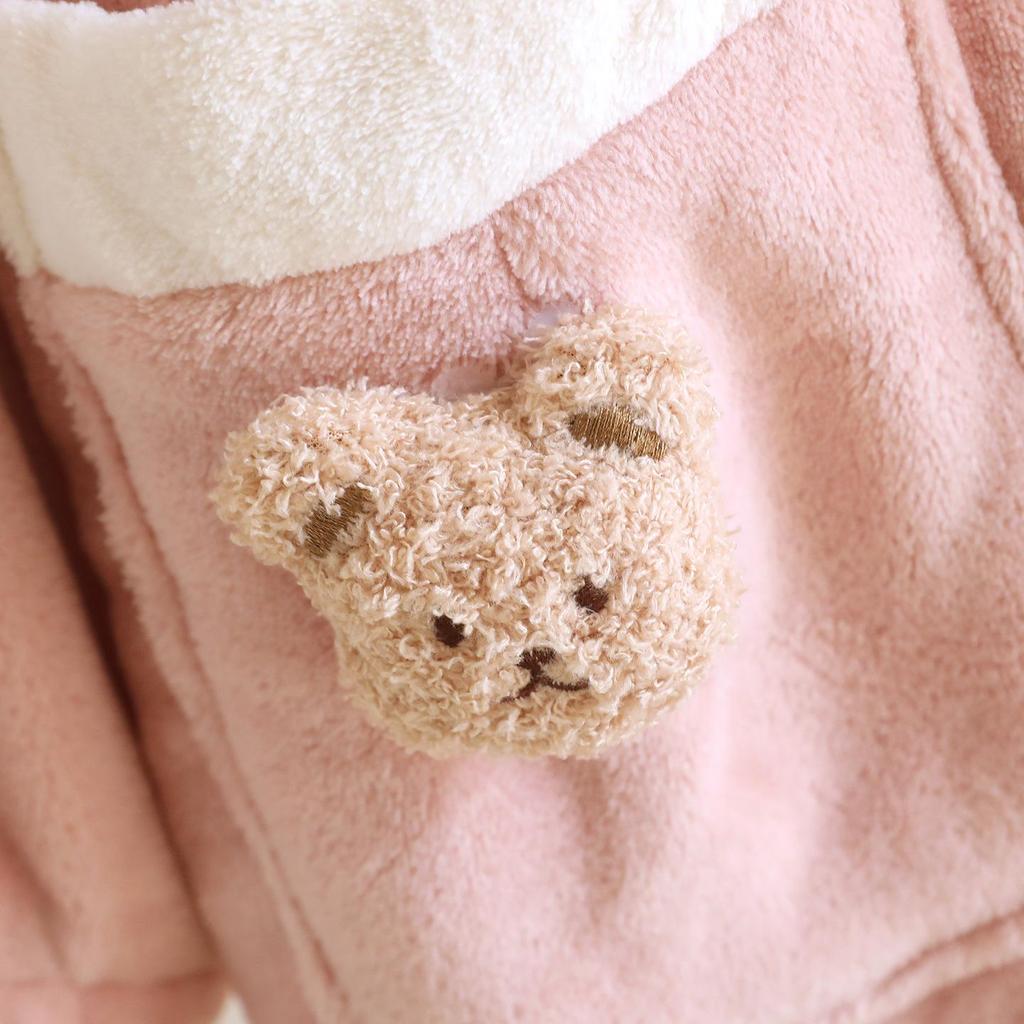 Women's Thickened Hooded Flannel Bear Robe - Cozy Wear for Indoor & Outdoor Spring and Autumn.