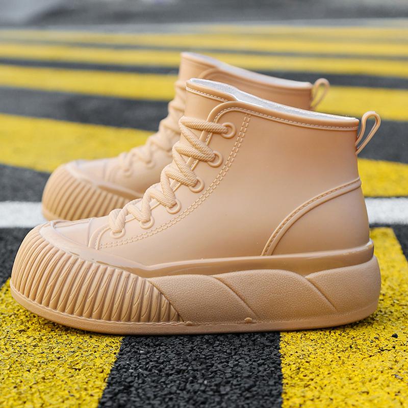 

Короткая водонепроницаемая обувь, дождевая обувь, женская зимняя мода, верхняя одежда, увеличивающие рост ботинки на супертолстой подошве, нескользящая и износостойкая резиновая обувь 40 коричневый