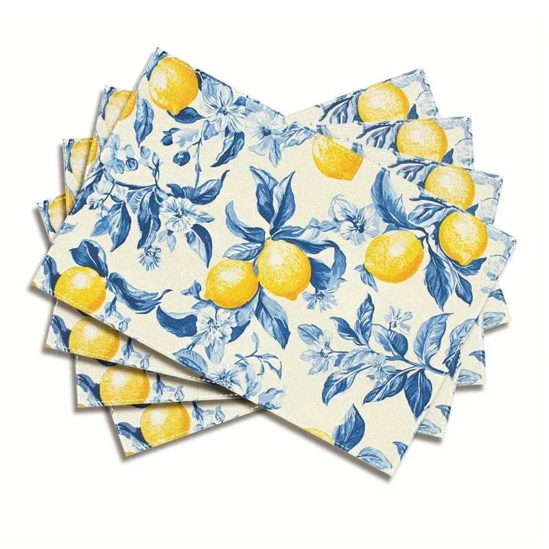4/6/8pc Lemon Printed Summer Linen Placemat Fresh Holiday Dining Table Mat Decoration for Wedding Party Home Gathering