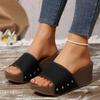 Fashion Fashion Rivet Decor Wedge Slippers Woman White PU Leather Platform Sandals for Women 2025 Summer Thick Bottom Slides Beach Shoes