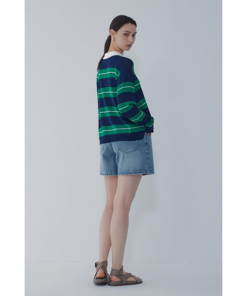 Bobeu Stripe Pattern Collared Pullover_Green 7156250001
