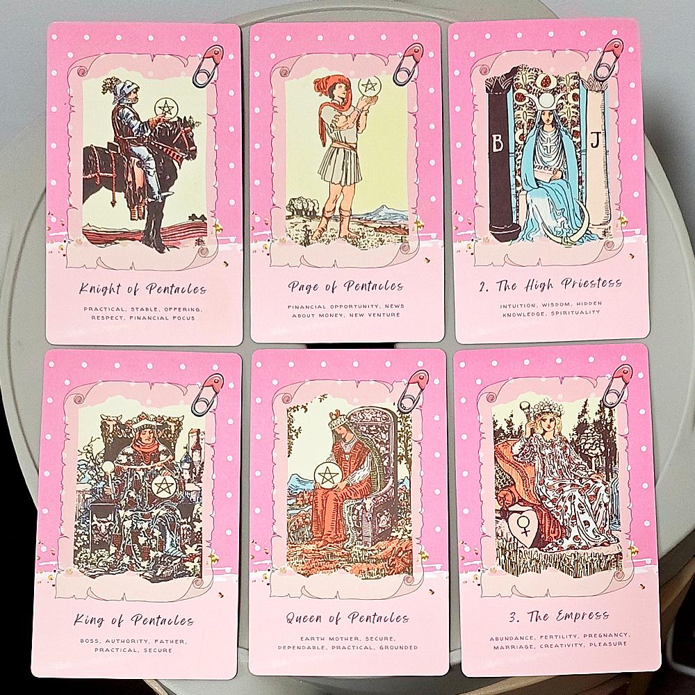 Pink Waite Tarot, The Dreamy Pink Collage Tarot Deck, 78  Aesthetic Kawaii Tarot Cards with Meanings, Double-embossed 12*7cm