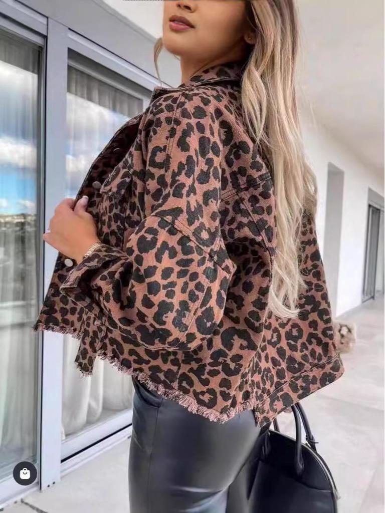 Leopard Print Denim Jacket for Women - European & American Fashion Style