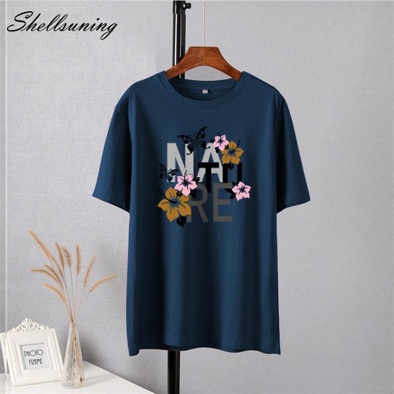 Shellsuning Vintage Graphic Harajuku Trička s potiskem Dámské 100% bavlna O Krátký rukáv Měkké trička Dámská Jednoduchá estetická trička
