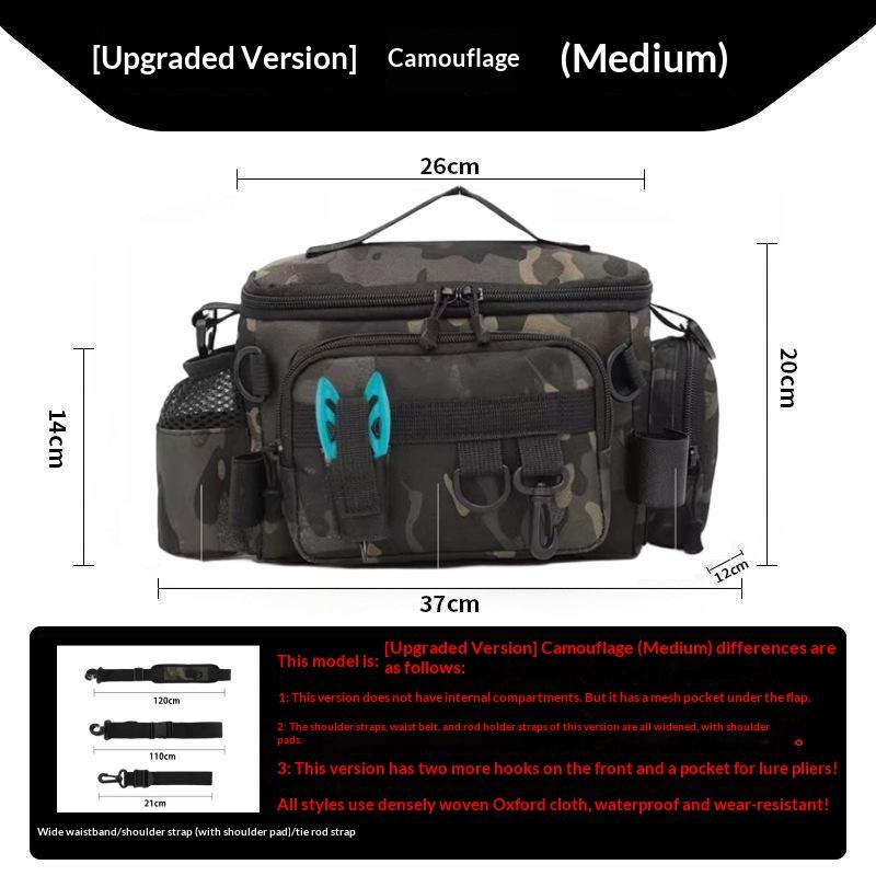 Water Resistant Lure Fishing Bag Multiple Storage Pockets Adjustable Straps Great for Trekking Hiking and Casual Fishing