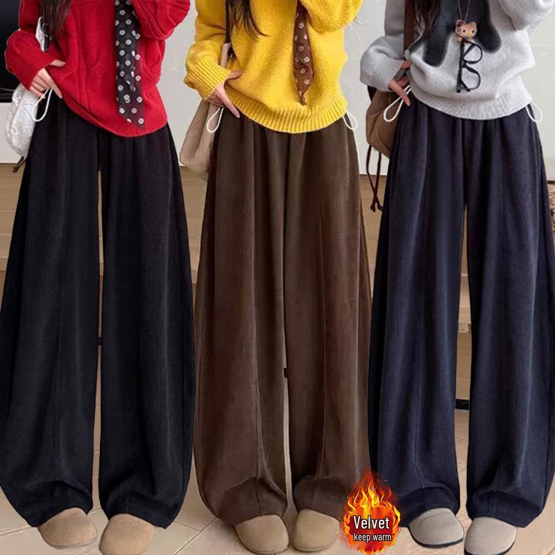 Autumn-Winter 2025 High-Waist Retro Knit Maternity Wide-Leg Pants with Center Crease L