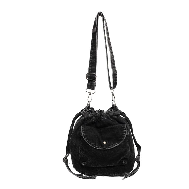 

Плісирована сумка Bucket Bag Жіноча джинсова сумка Невелика сумка через плече Сумка через плече чорний