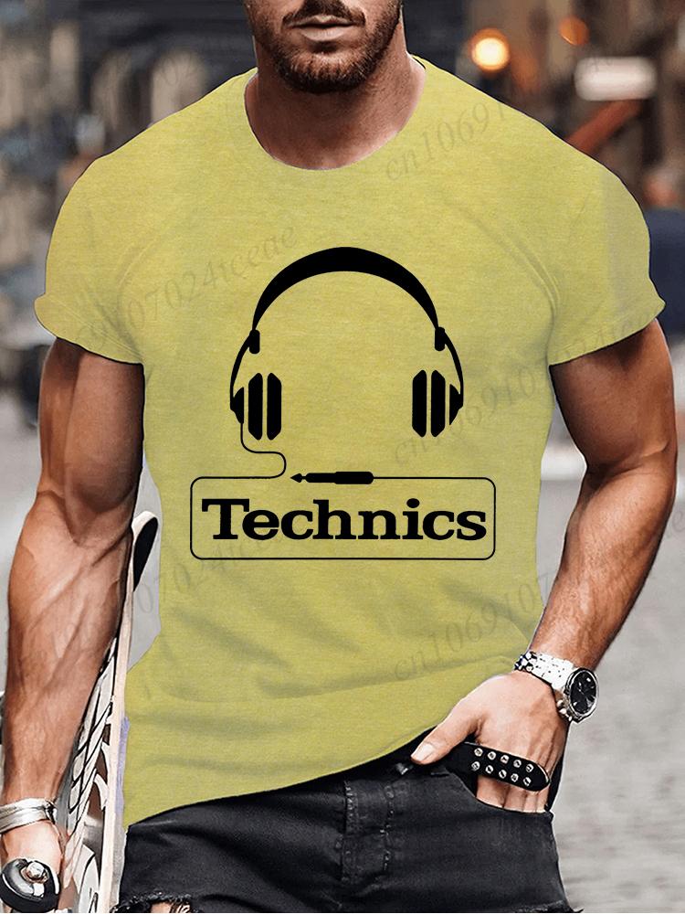 Summer Men's Fashion Tee Clothing Hip Hop Technics Headphone Graphic Tee Shirt Men Casual Streetwear Funny Printed Tops T-shirt