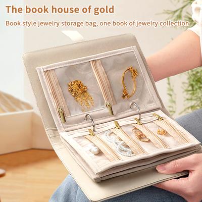 Livre de Rangement pour Bijoux en Cuir PU Fermeture Éclair Poches Transparentes Boîte d'Emballage pour Bijoux Rangement Présentoir Classeur pour Colliers Produit pour Femmes