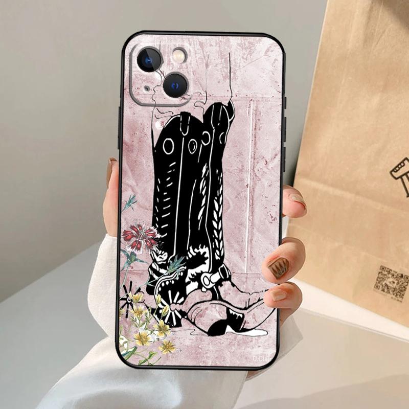 Western Cowgirl Cowboy Boots Cowhide Case For iPhone 17 Air 16 14 13 12 11 15 Pro Max 13 12 Mini 15 16 Plus 16e Cover Coque