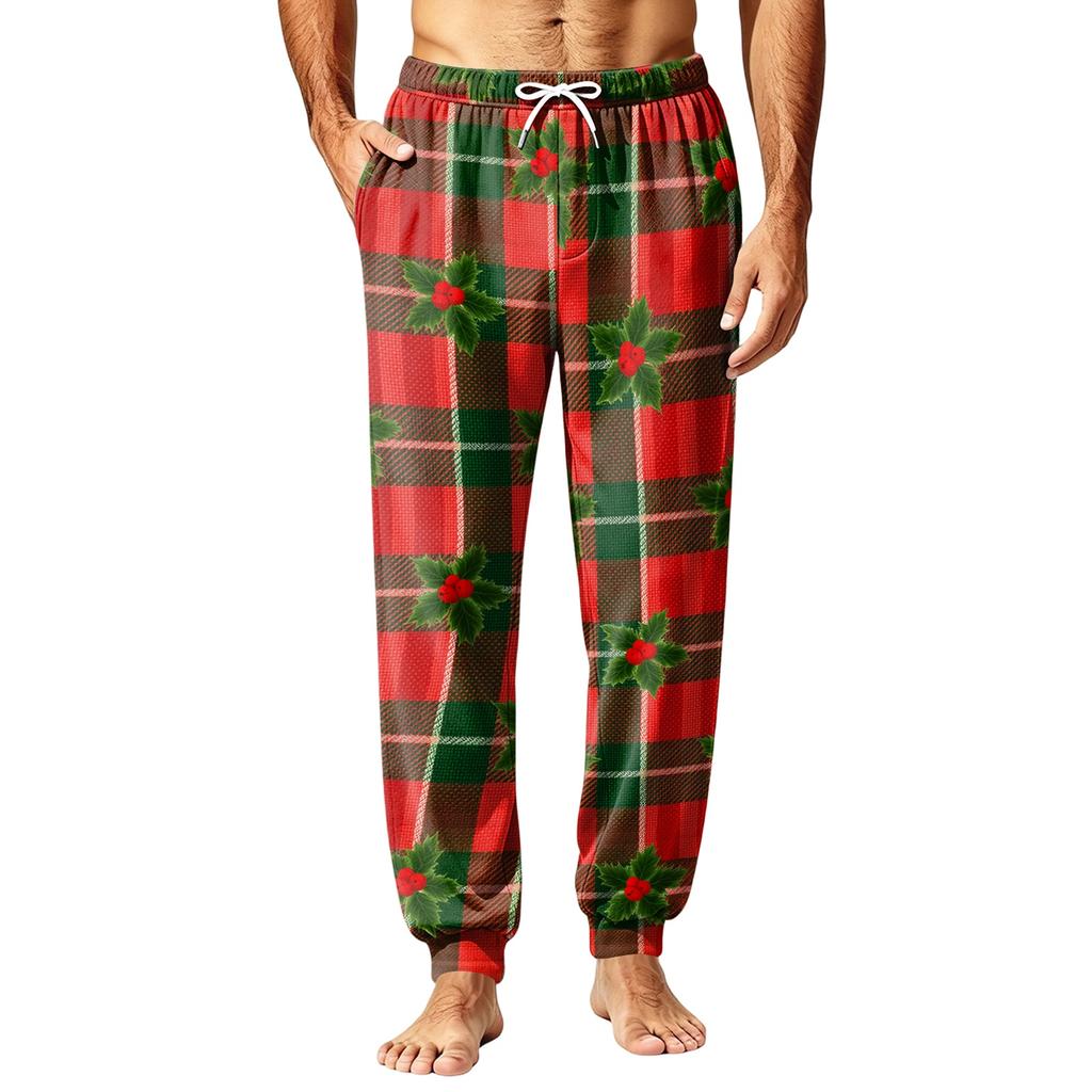 Men's Christmas Printed Pajama Pants Warm Pants for Winter