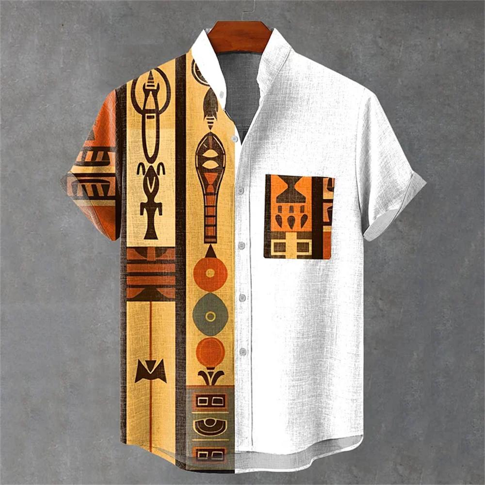 Men's Shirt 3D Retro Geometric Pattern Comfortable and Fashionable Short-sleeved Shirt Large Size Fast Delivery