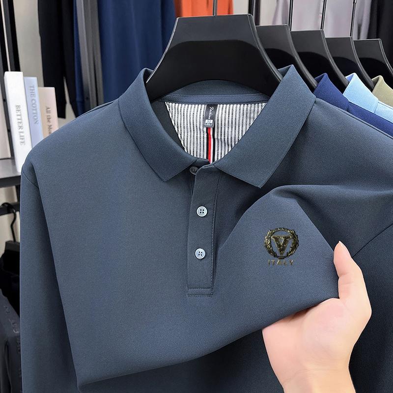 Men's Polo Shirt Lapel Long Sleeve T-Shirt Autumn Arrival V Letter Print Leisure Business Men's Wear