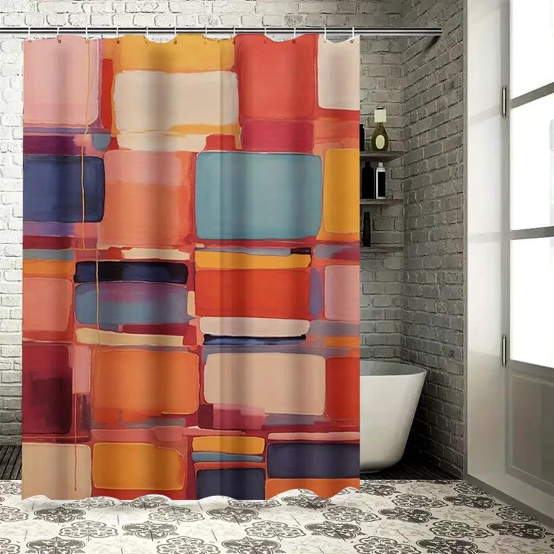 

Modern Colorful Shower Curtain With Rectangular Design For Bathroom Decoration Orange, Pink, Yellow, Blue W60H190(CM)-1 Pcs