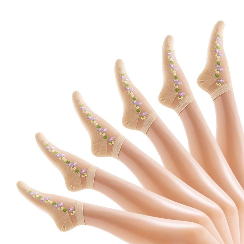 6 Pairs of Summer Ice Silk Short Tube Socks Rose Glass Silk Cotton Bottom Thin Breathable and Non Slip Women's Crystal Silk Socks
