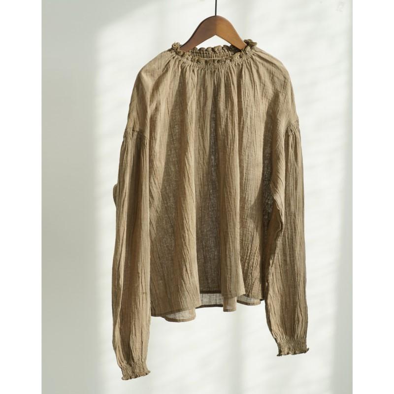 

Johnature Женские винтажные футболки однотонные весенние с длинным рукавом с круглым вырезом в китайском стиле женские свободные футболки One Size света кофе