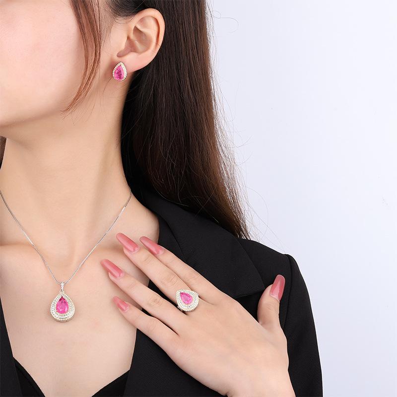 Jewelry Copper Bottom Gold-Plated Wind Simulation Color Treasure Color Separation Electroplating Pendant Set