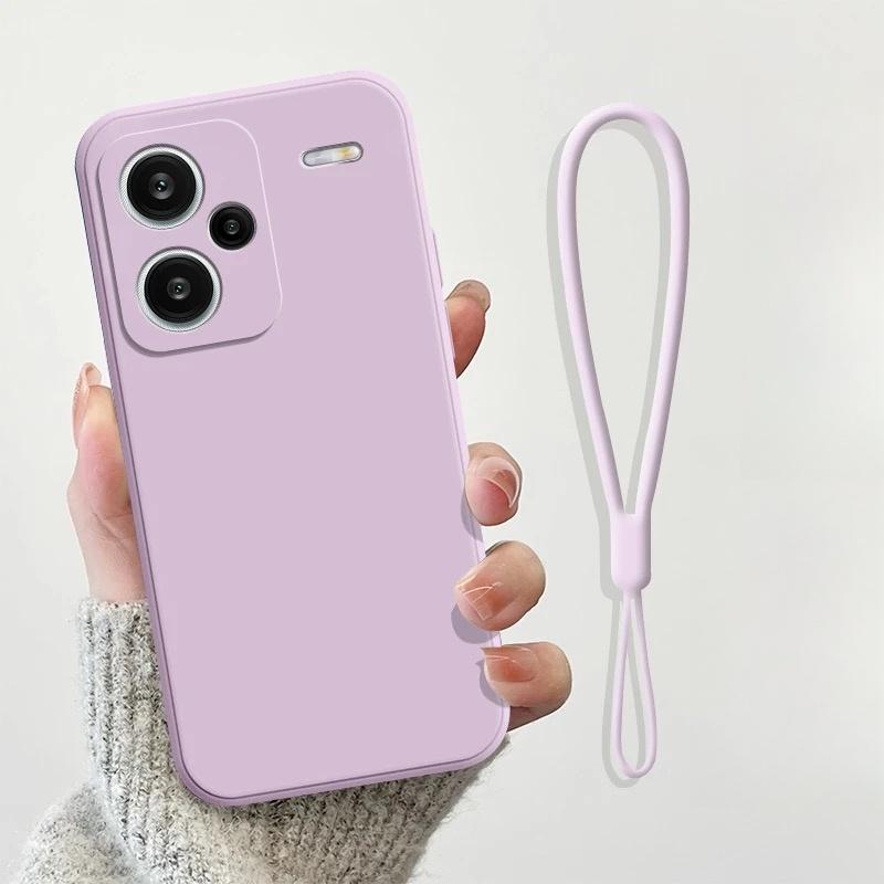 Noble Fashion Solid Colour With Lanyard Shockproof Protective Liquid Silicone Phone Case For Redmi Note13 Pro+/Note13Pro/Note13