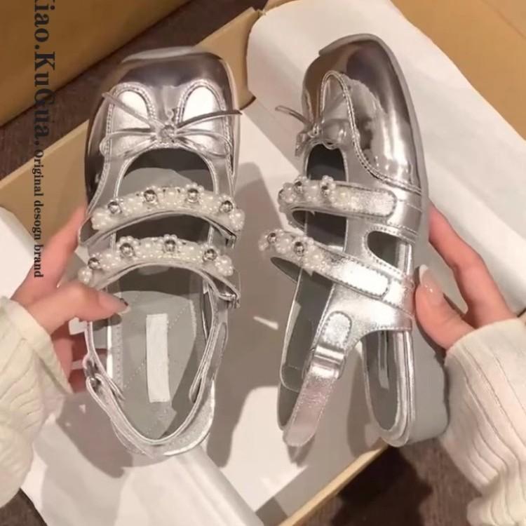 French one-word belt buckle ballet shoes women's 2025 spring height increase Mary Jane shoes small fragrant bow single shoes