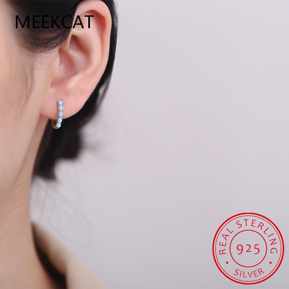 Round Natural Colorful Moonstone 925 Sterling Silver Hoop Earrings for Woman Gemstone Fine Jewelry Huggies Wedding Party Gift