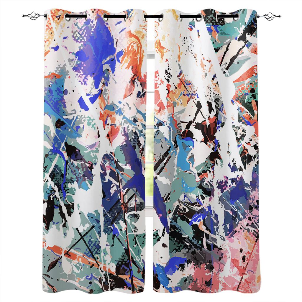 Perdele cu textura de arta abstracta galben gri pentru dormitor, bucatarie, ferestre, tratamente, perdele pentru sufragerie