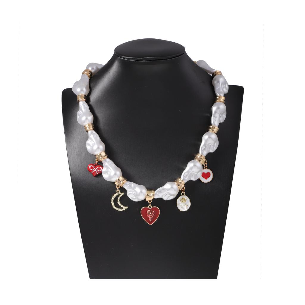 Prosty, modny i świeży, niszowy design, stop z imitacją pereł, wiszący w kształcie serca, geometryczny wisiorek, naszyjnik codzienny