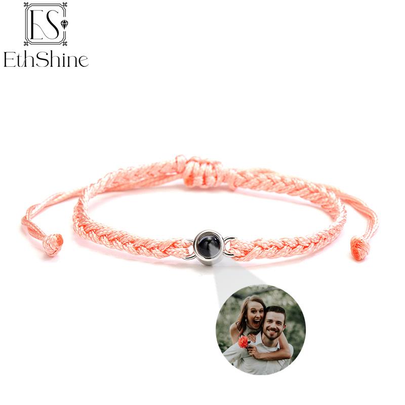 

EthShine Персоналізований фотобраслет зі срібного кола 925 проекції Браслети з фотографіями на замовлення Меморіальний подарунок для пари жінкам S925 Pink