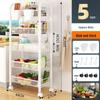 XiaYou 5-Tier White Kitchen Storage Rack with Casters & Hooks